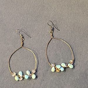 Sterling Silver Hand Wrapped Turquoise and Rock Quartz Earrings- 925 sterling